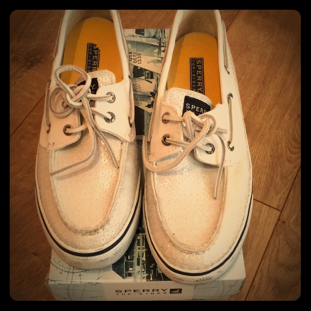 Sperry Bahama White Sequins flats